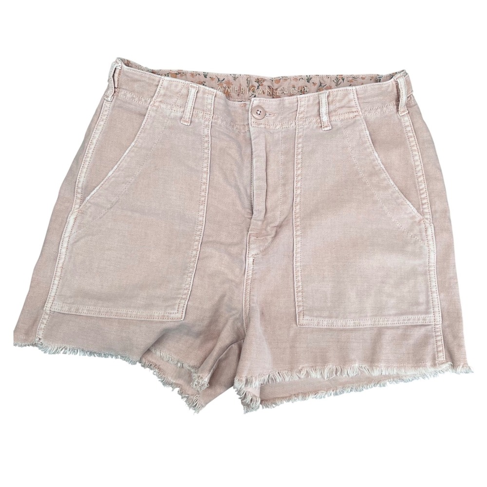 American Eagle Shorts Womens 8 Pink Stretch High Rise Raw Hem Utility